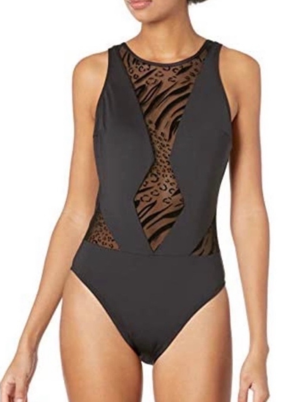NEW Kenneth Cole Black High Neck Mio Mesh 1 Piece Swimsuit